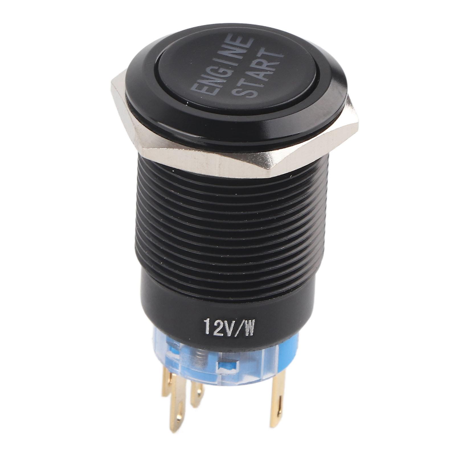 12V Waterproof Engine Start Push Button Switch, Car Ignition Starter Black Zinc Aluminum Alloy, Universal Replacement