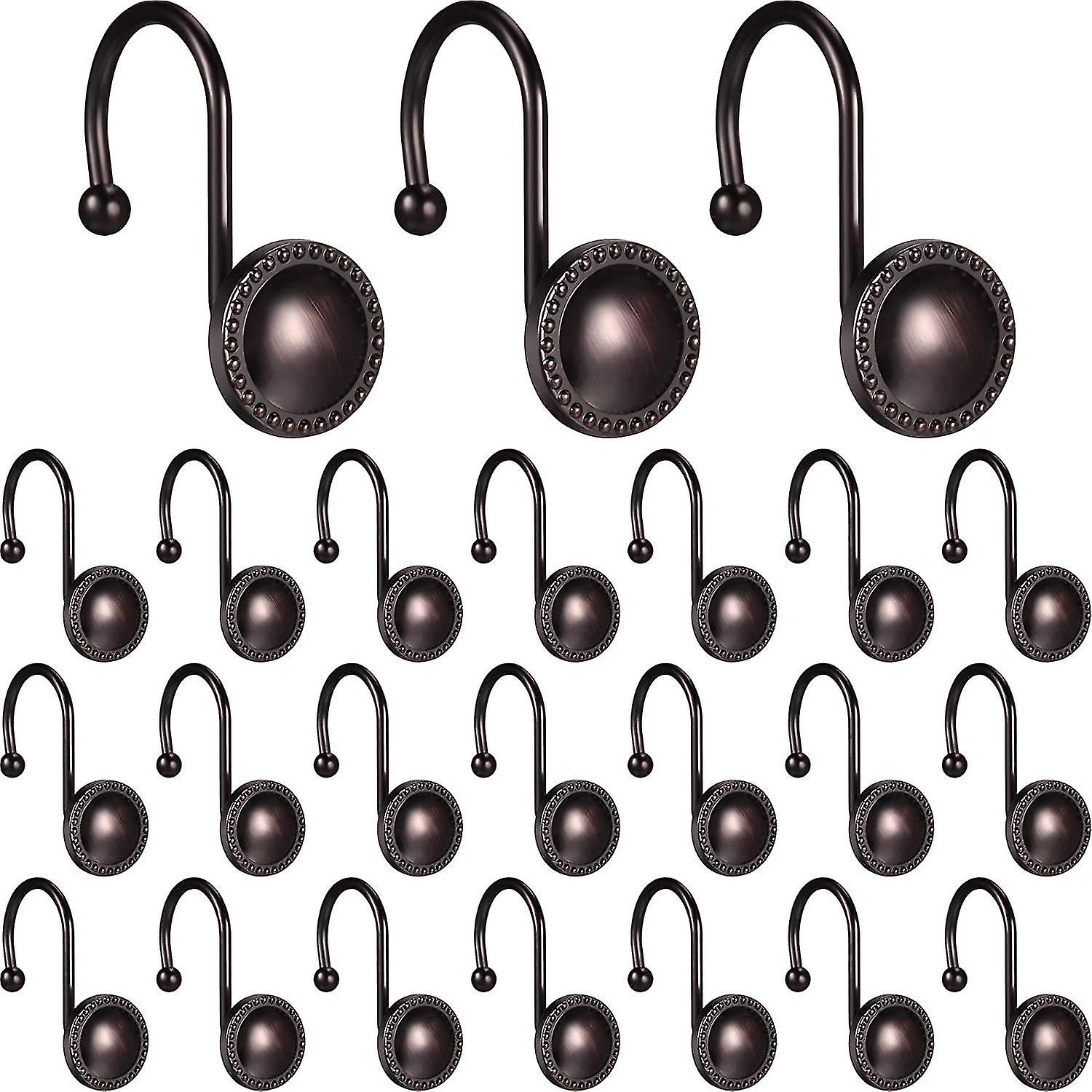 24 Pcs Bronze Shower Curtain Hooks, Rings, Double Glide, Rust Proof, Bathroom