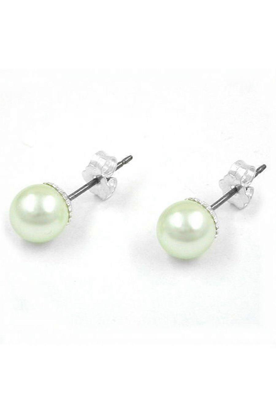Stud Earrings Bead Mint Green 7mm - Gl00867