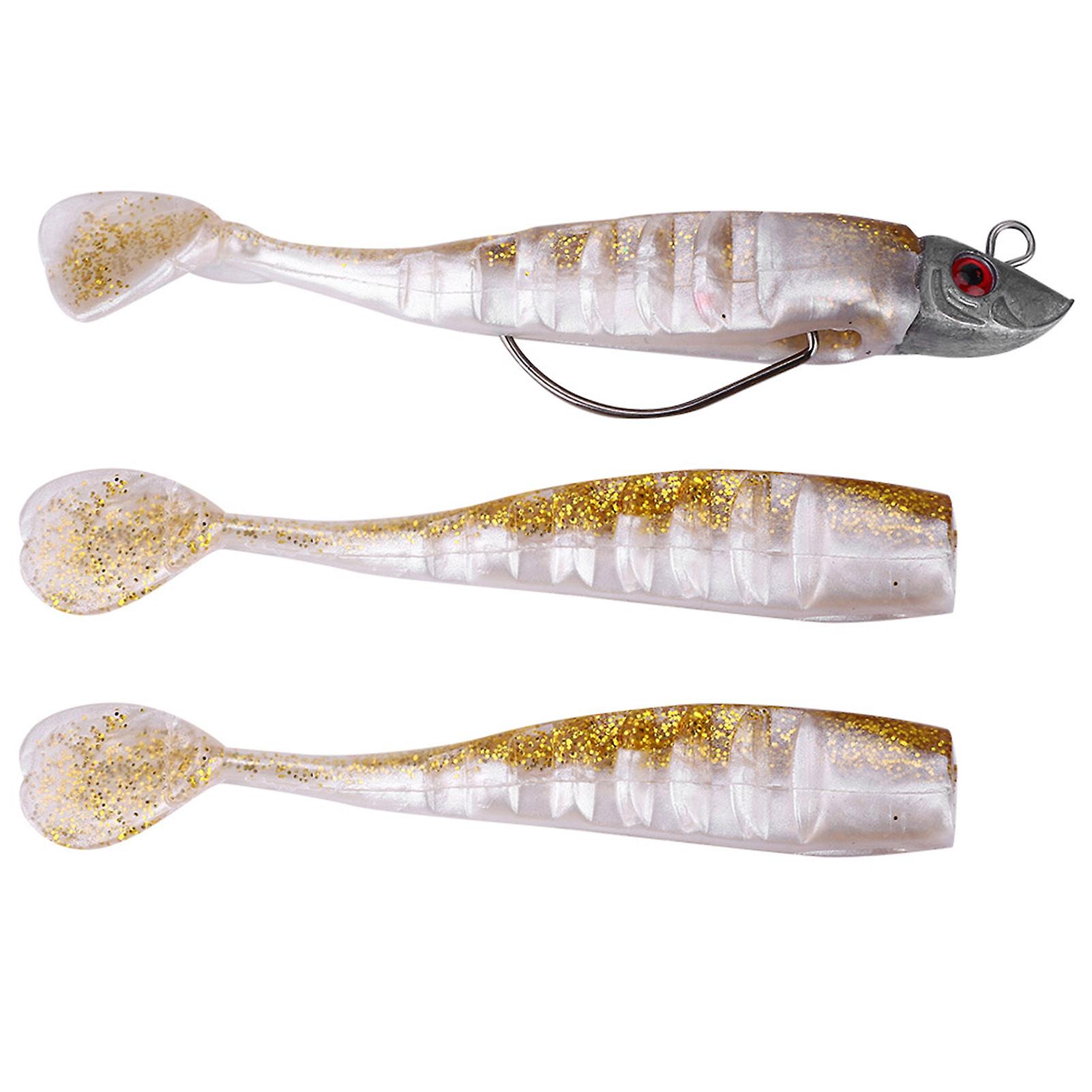 3pcs Jig Soft Lure Künstlicher Küstenfischer Köder und Boot Köder (Weiß & Gelb)