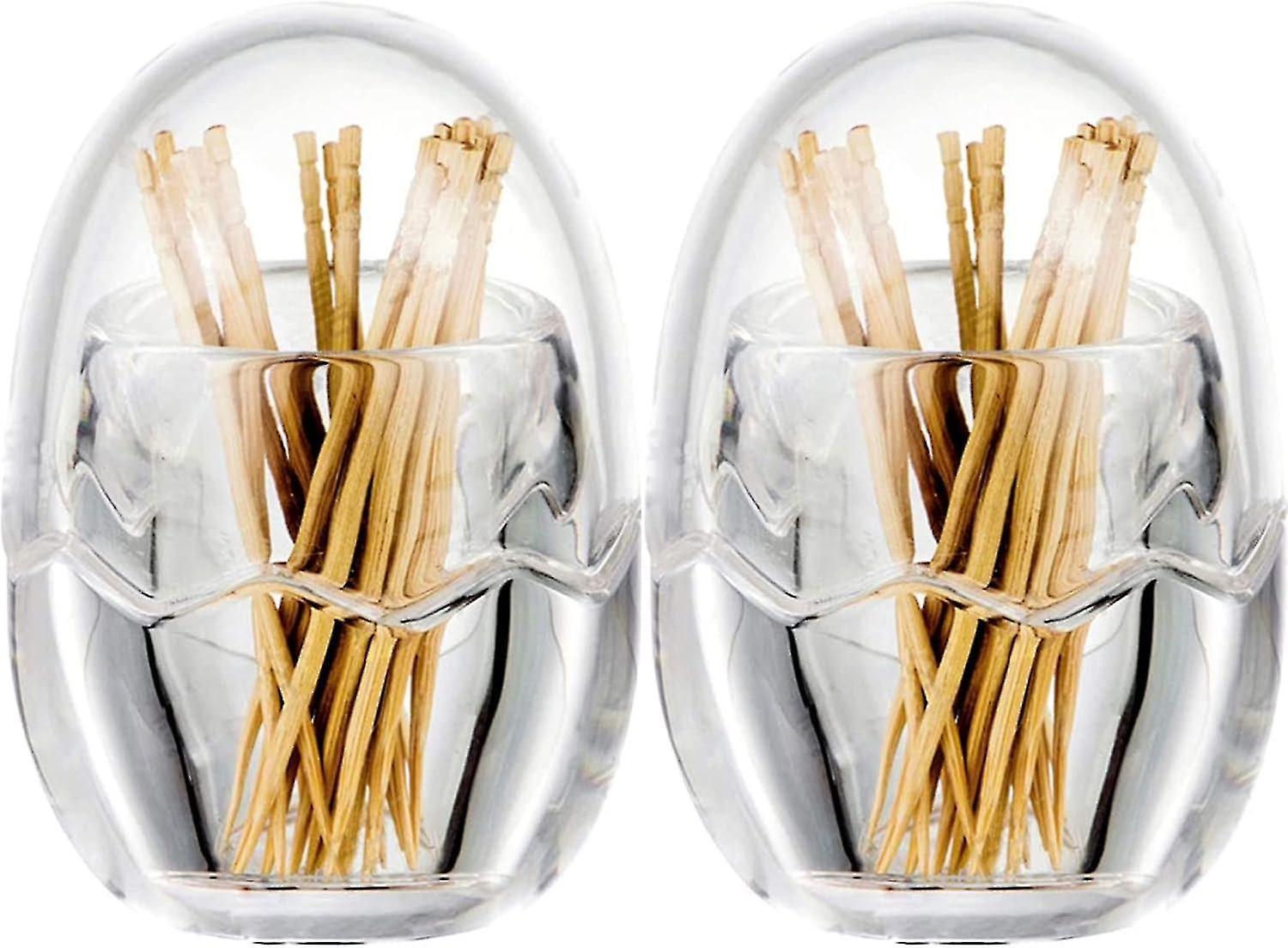 2 pcs Egg Shape Toothpick Holder Dispenser Organizer Clear Acrylic Storage Box with Lid for Kitchen Restaurant Thickening Toothpicks Without Toothpick