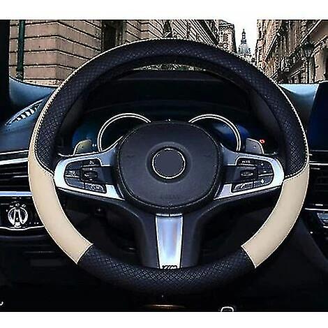 Steering Wheel Cover - Black Beige - 38cm Size