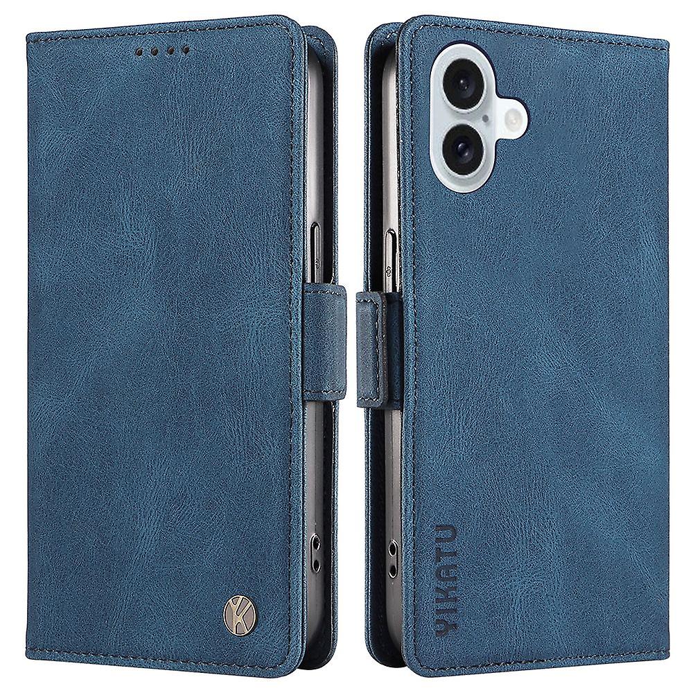 YIKATU YK-005 For iPhone 16 Plus Case Wallet Leather Phone Cover - Blue