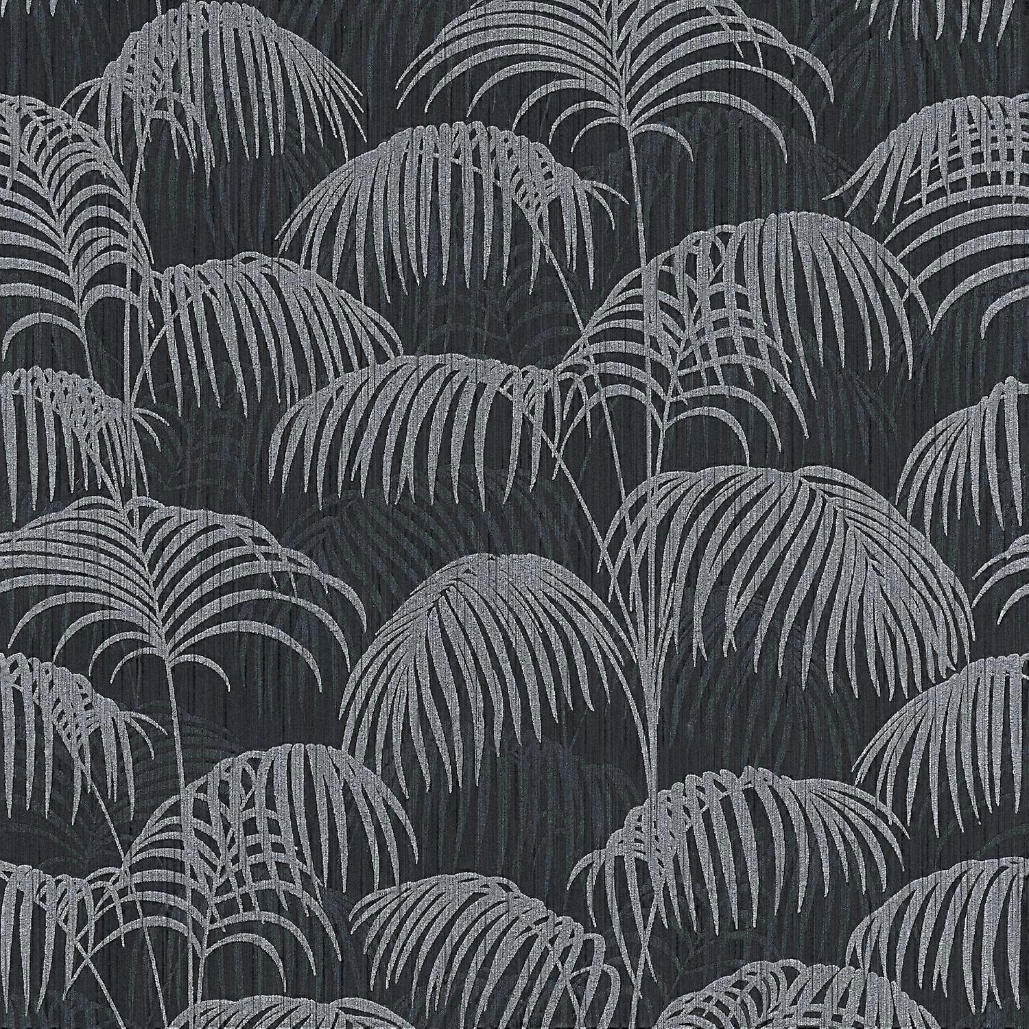 Nature wallpaper wall Profhome 961984-GU textile textured with nature-inspired pattern matt black grey