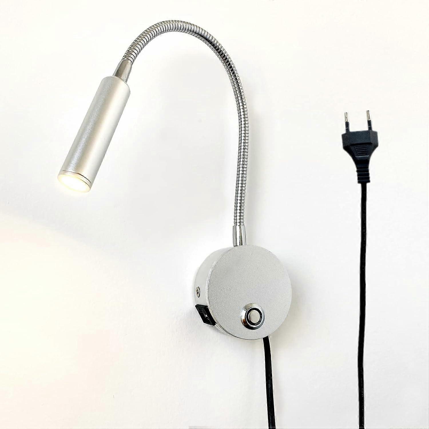 Dimmable Wall Mount Reading Lamp LED Headboard with USB Port and Switch, Flexible Gooseneck Light with Plug, 3W Wall Bedside Lamp for Reading in Bed,