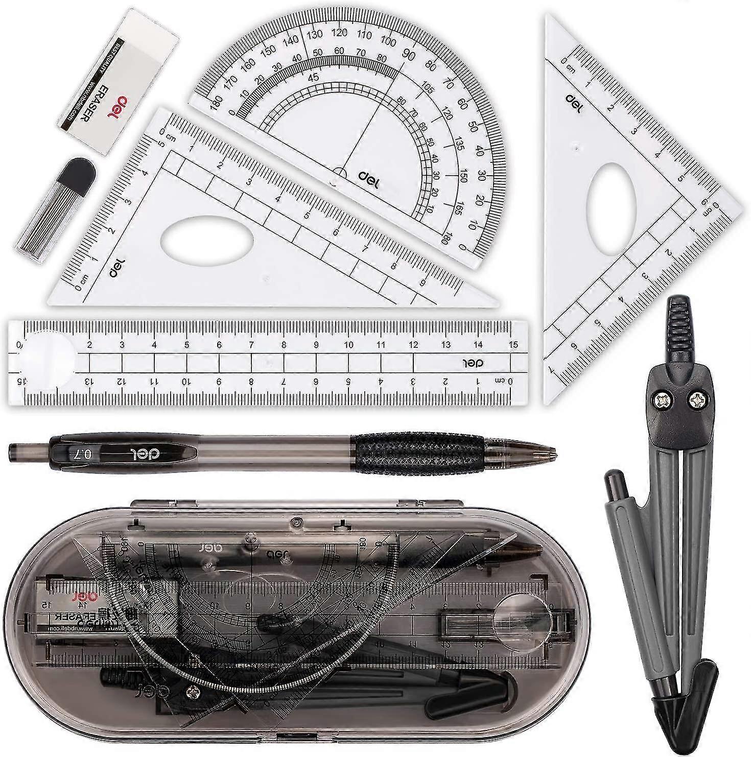 Maths Set Geometry Set Compass Set 8 Pieces School Supplies Drawing Compass Protractor Set Rulers For Student In Carry Case
