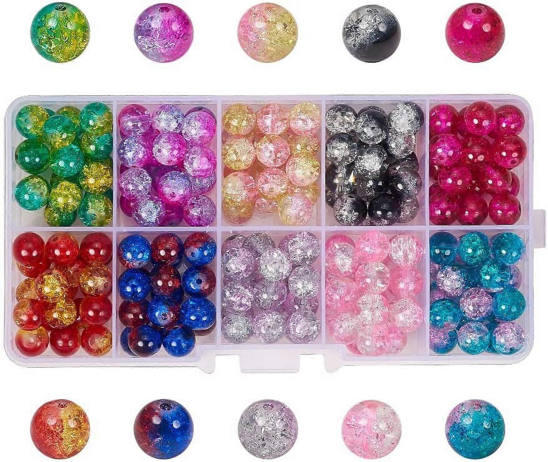 100pcs 10 Color Crackle Glass Beads 10mm Handcrafted Lampwork Round Crystal Beads Bulk