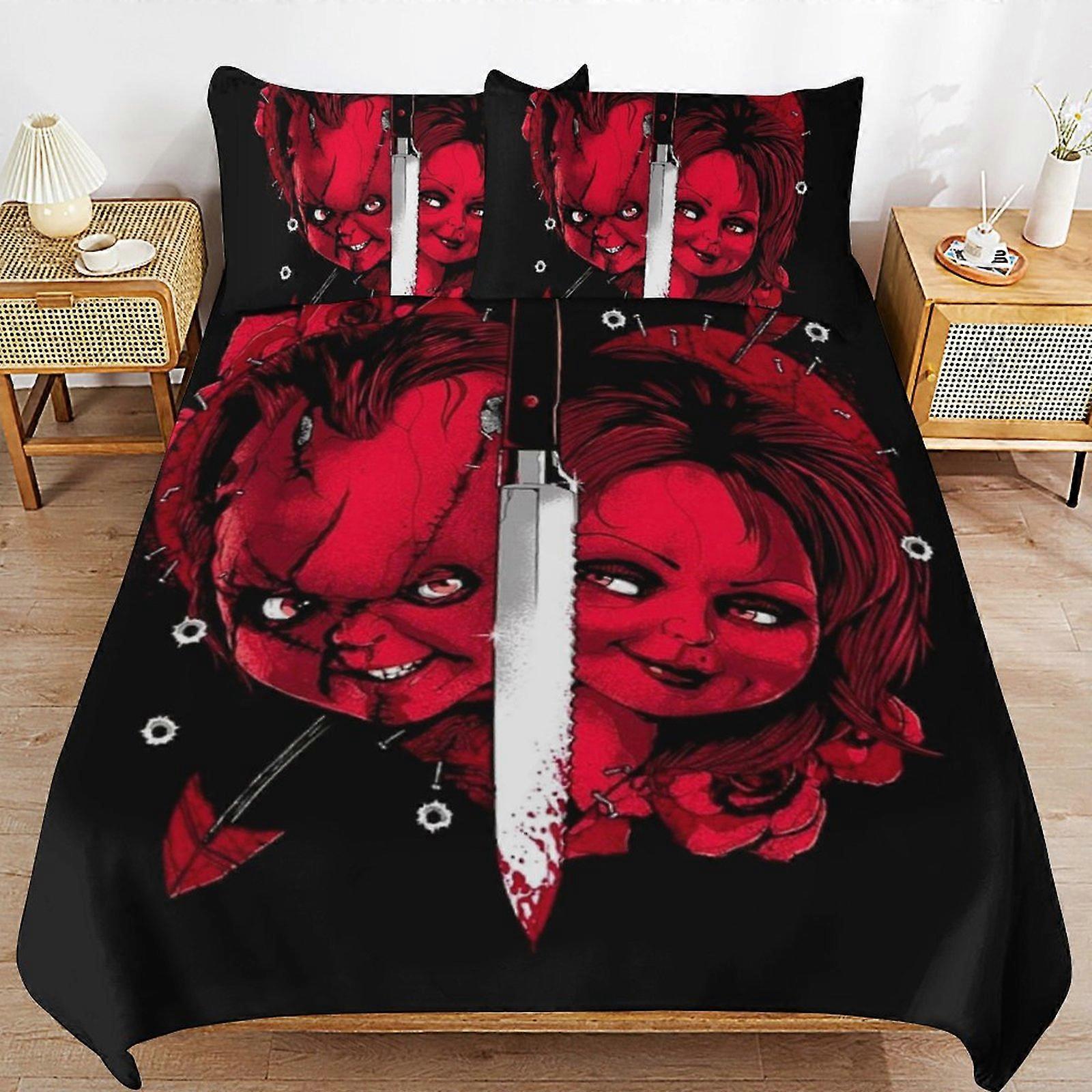 c218 Bride Of Chucky And Tiffany Bedding Set Housse de couette Confortable et léger Cartoon Bedding 3 Piece Bed Set Twin (1 housse de couette et 2 oreillers