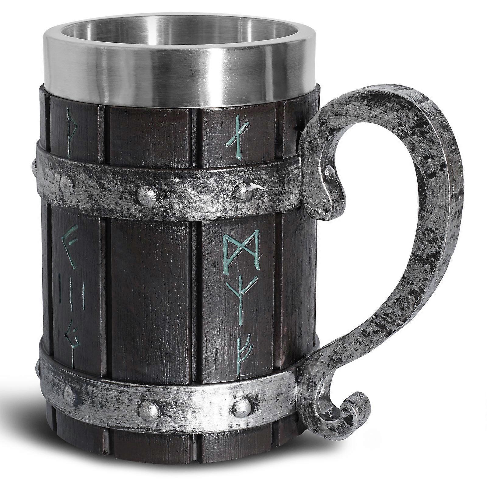 Viking Vintage Oak Barrel Beer Mug Stein with Stainless Steel Liner Coffee Cup Tea Mug Large Capacity Mug Pub Bar Party Gift