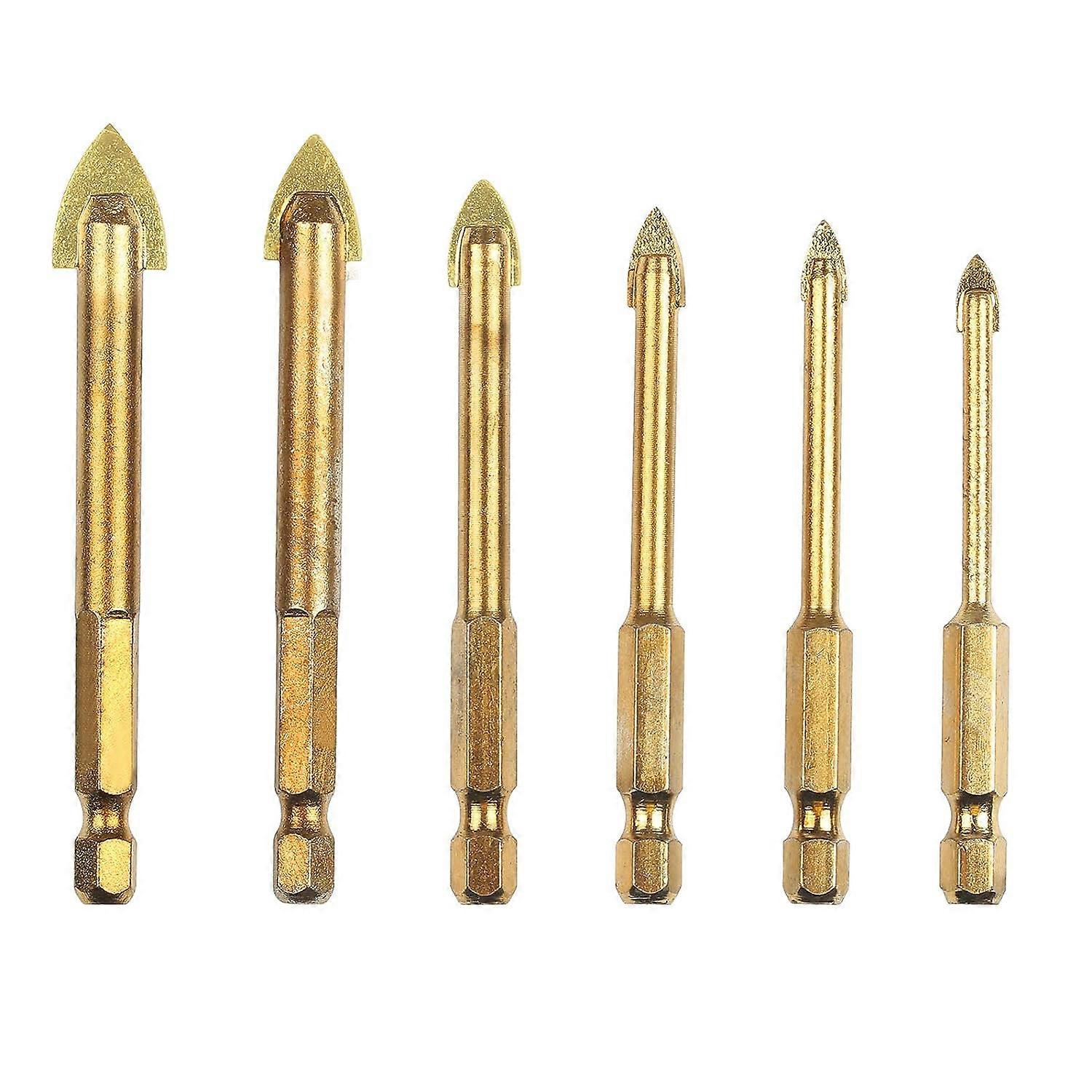 Hard Alloy Tile Drill Bit Ceramic Bit Diameter 4/5/6/8/10/12 mm 1/4 Hex Shank Drill Bit Set with Titanium Coating Drill Bit Tool for Marble Glass Conc