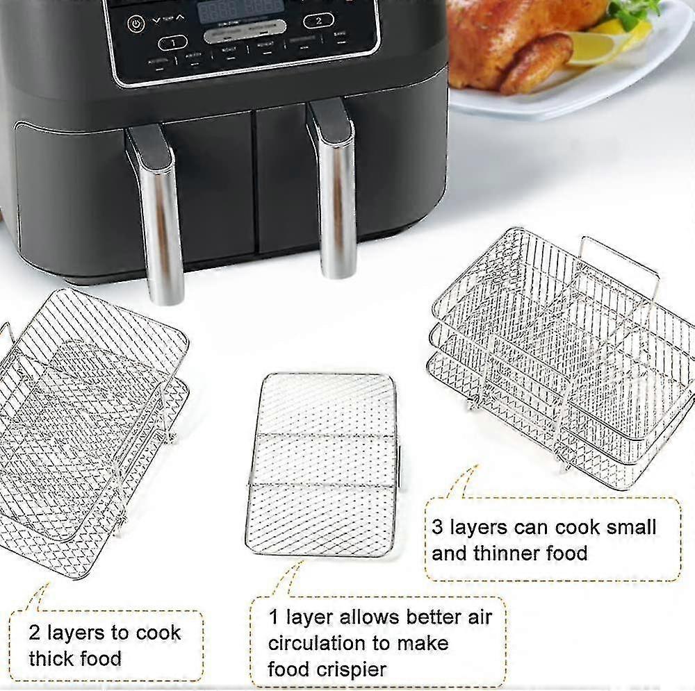 Air Fryer Racks For Ninja Dual, Three Layer Stainless Steel Cooking ...
