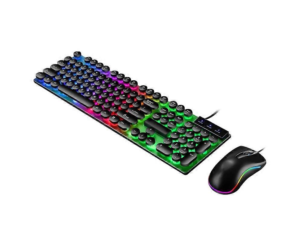 Stylish Wired LED Backlight Mechanical Keyboard Mouse Set for Computers Laptops - Black