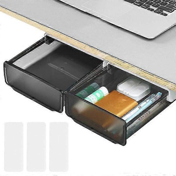 2-Pack Self-Adhesive Plastic Under-Desk Storage Boxes with Hidden Drawer