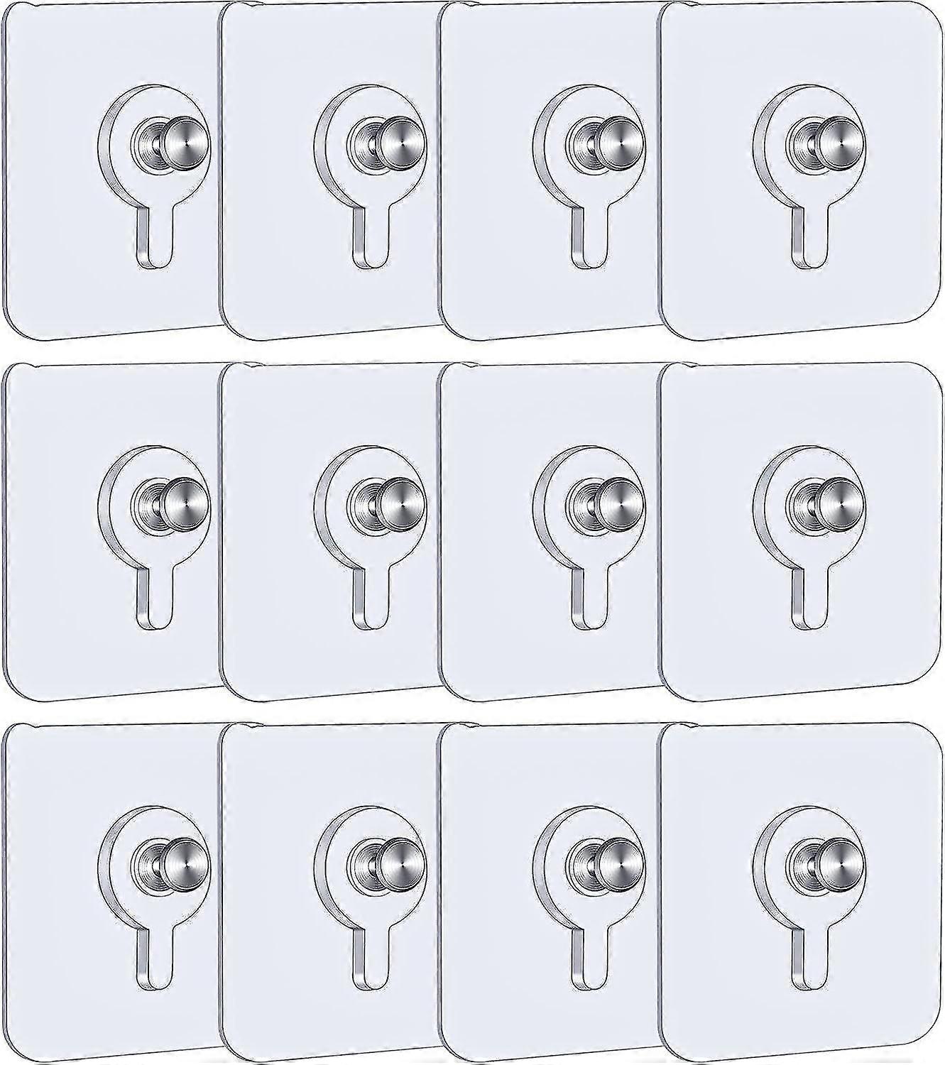 12 Pcs Adhesive Wall Picture Hooks, 5.5 X 5.5 Cm Picture Hooks Without Drilling With Detachable Screws, Transparent Adhesive Picture Hooks For Photo F