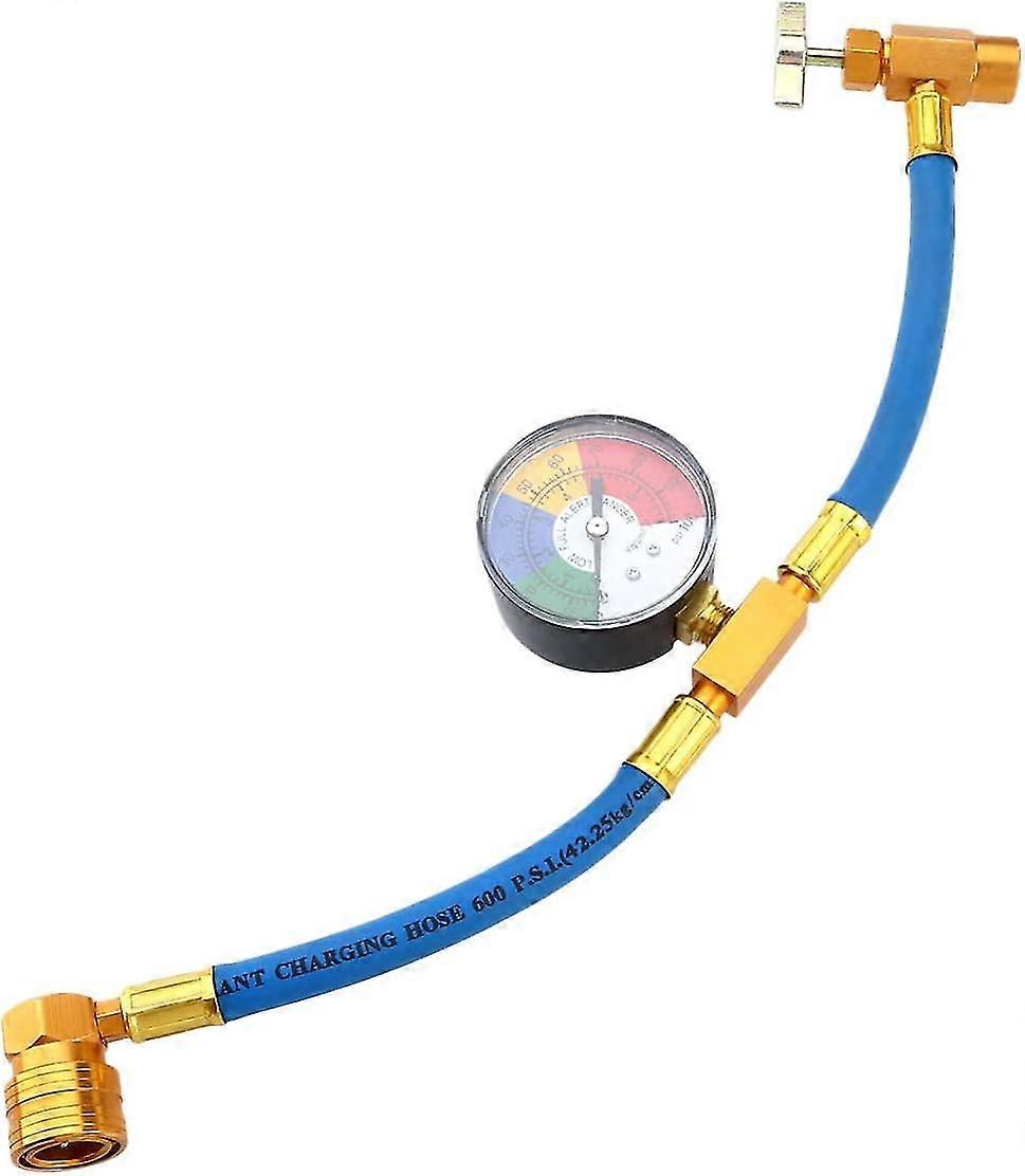 Car R134a Air Conditioning Refrigerant Charging Hose With Gauge, Car Ac Refrigerant Charge Hose Kit (1/2acme Thread For Europe And American)(1set, Blu