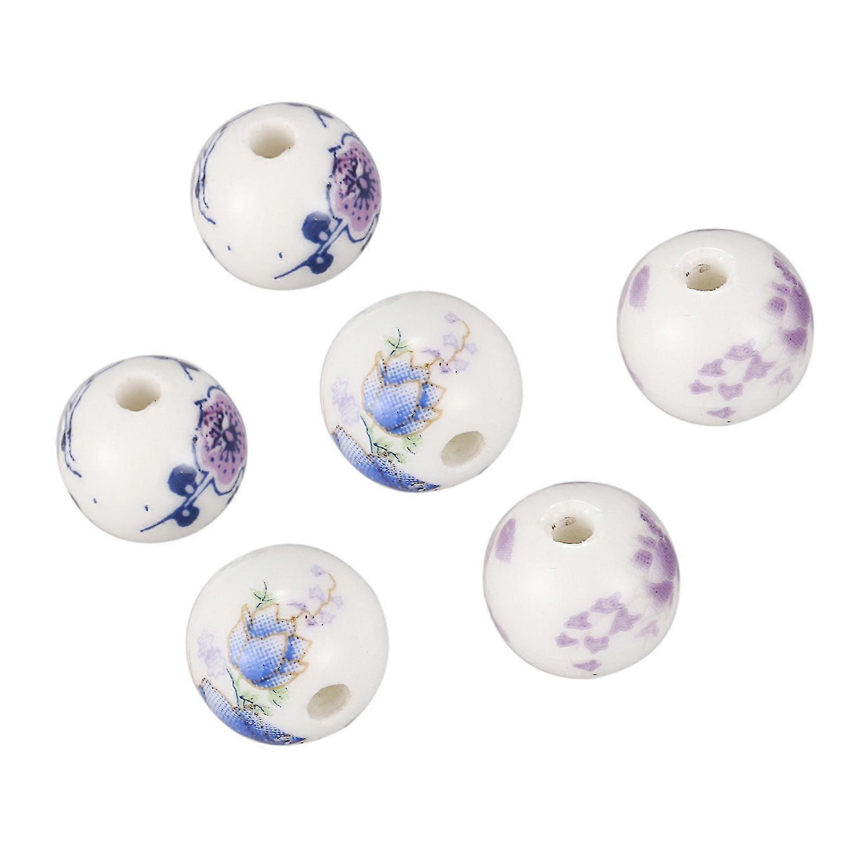 60pcs Mixed Flower Pattern Round Ceramic Beads 12mm(4/8 Inch)dia.