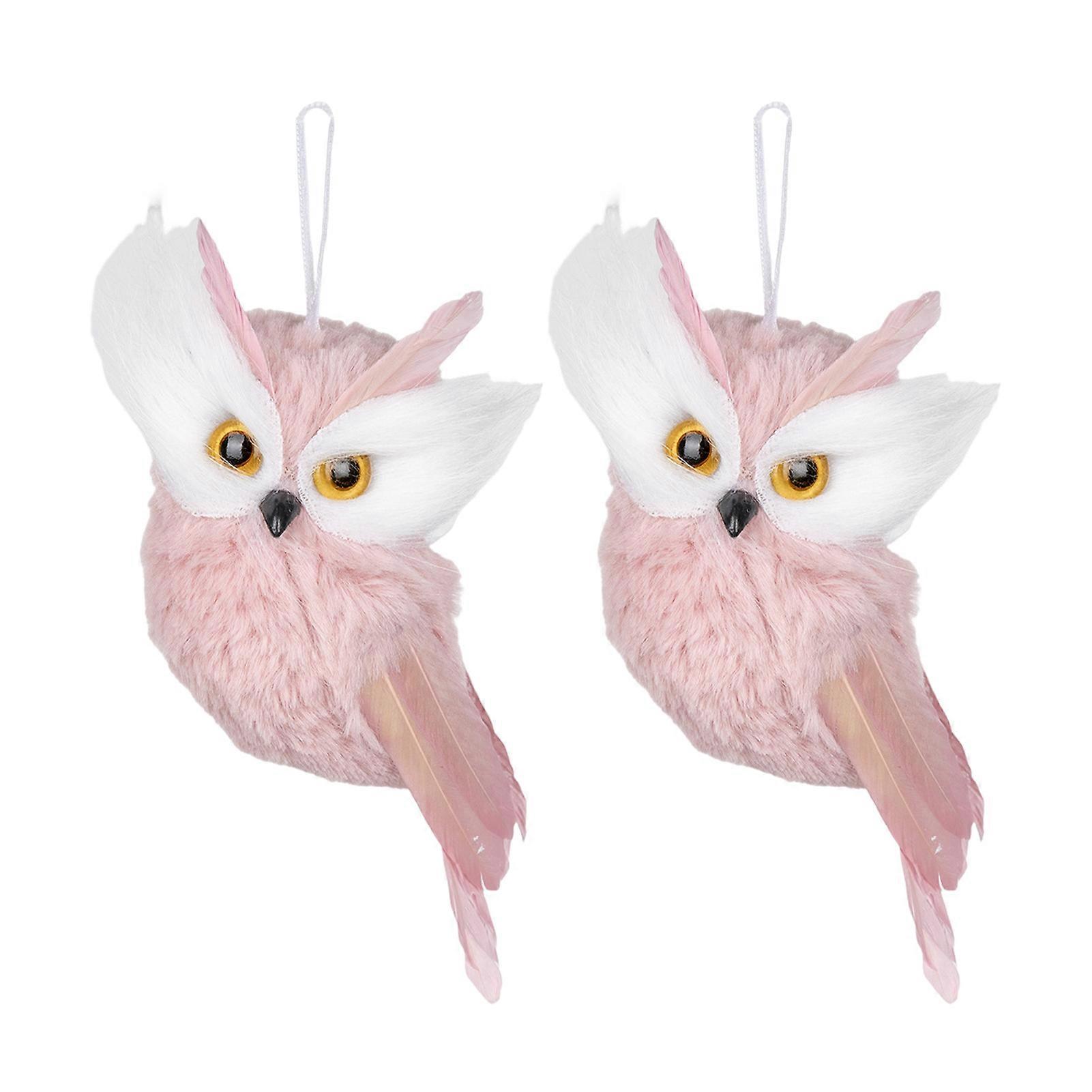 2Pcs Christmas Pink Owl Decoration Fuzzy Reusable Holiday Decor Xmas Tree Hanging 3D Plush Animal Ornament Pendant Party Supplies Gift