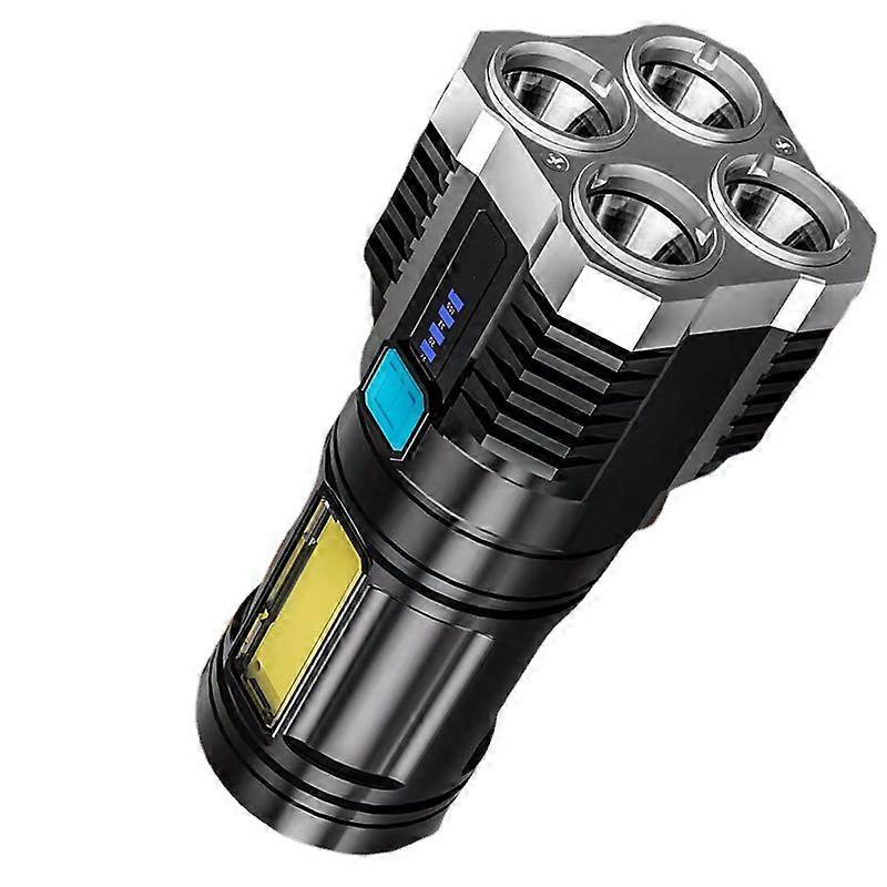 1Set Super Bright LED Flashlight with COB Side Light, 4 Mode USB Rechargeable Torch, with Power Display Function for Camping, Hiking,Snowmobiling and