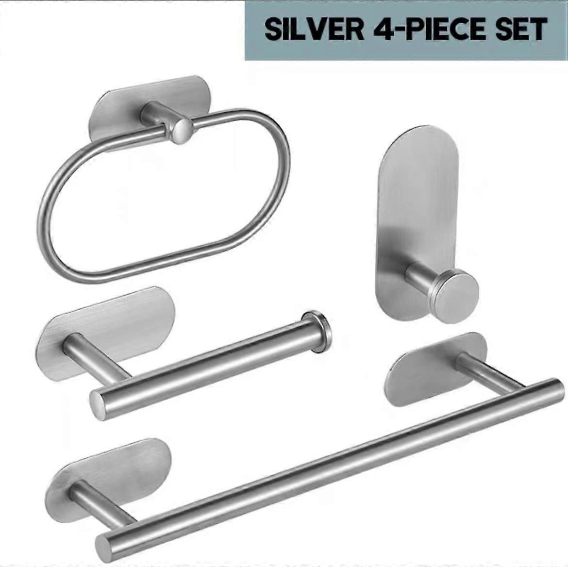 Silver 4 Piece Bathroom Accessories Set Towel Rack