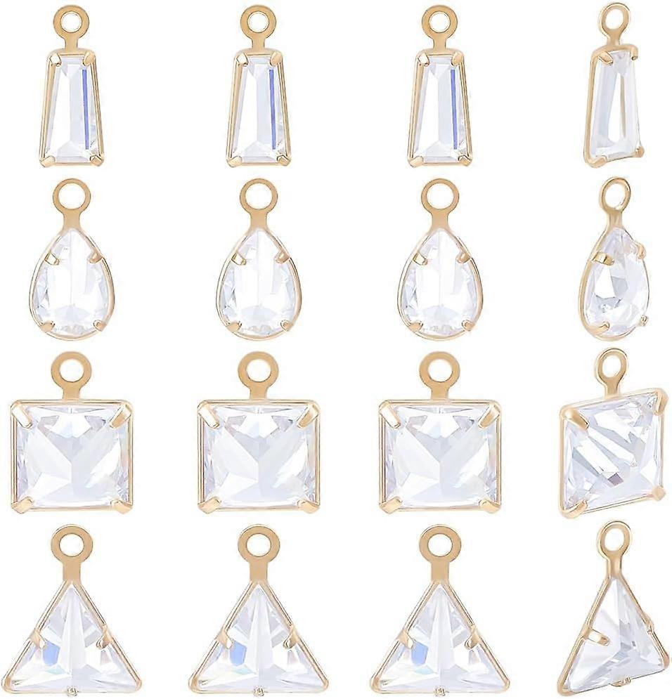 1 Box 56Pcs 4 Style Brass Cubic Zirconia Charms Geometric Sets Triangle Trapezoid Teardrop Square Pendants Golden for DIY Jewellery Earrings Necklaces