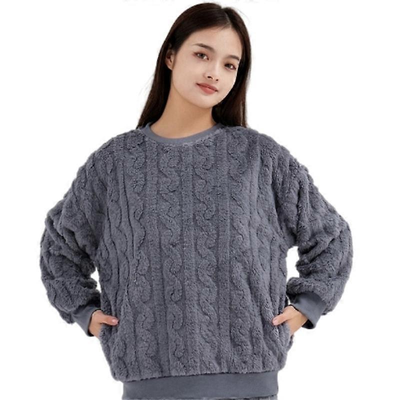 Women's Coral Fleece Pajamas Flannel Sleepwear Soft Pajamas Set Warm Loungewear 2 Piece Pjs Set
