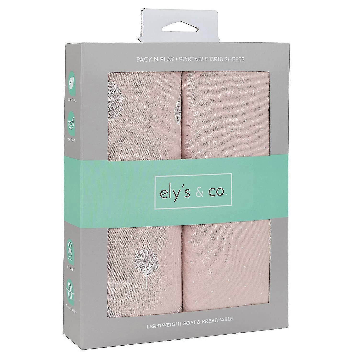 Elys & Co. Pack N PlayardPortable Crib Sheet 2-Pack - מסורק 100% כותנה ג'רסי לתינוקת - מי ורדים ורודים, נקודות סיכה ועלי גינקו