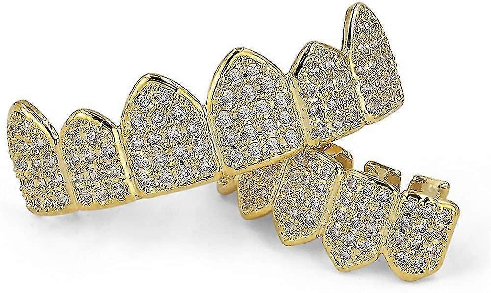 DUNCHATY Diamond Gold Grillz for Men, Women & Kids - 18k Gold Plated Top & Bottom Teeth Grillz for Hip Hop, Rapper Costume & Cosplay