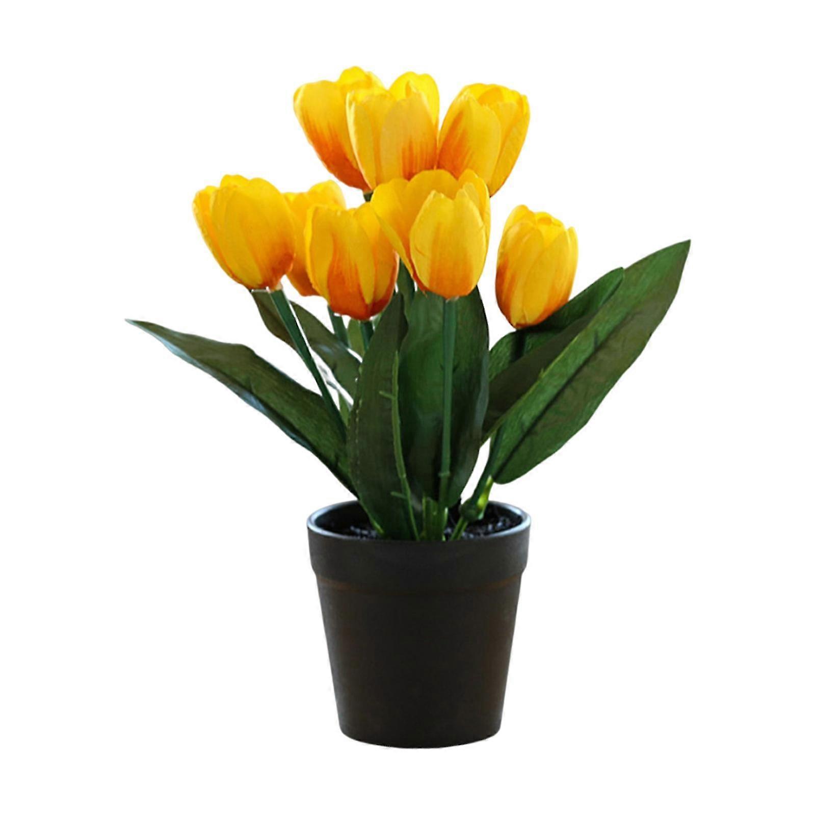 Simulation Potted Plants Non-fading Not Withered Realistic Decorate Faux Silk Flower Nine Head Artificial Tulip Bonsai For Desktop