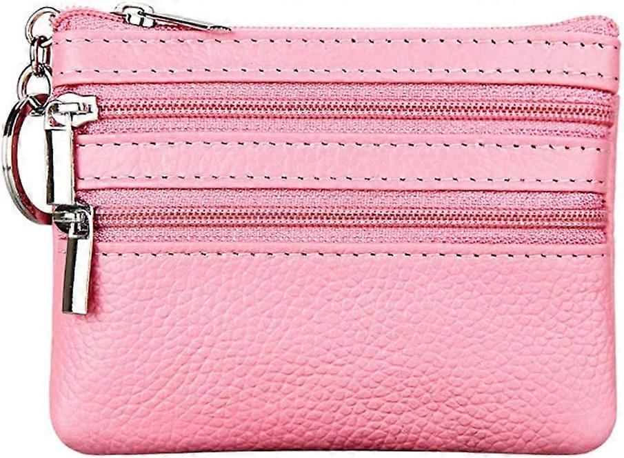 Women's Genuine Leather Coin Purse with Key Ring, Pink, One Size, Coin Purse