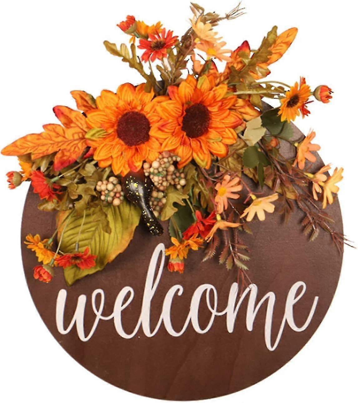 ヒマワリの形をしたウェルカムサイン、玄関にぶら下がる、カントリーハウスの装飾
