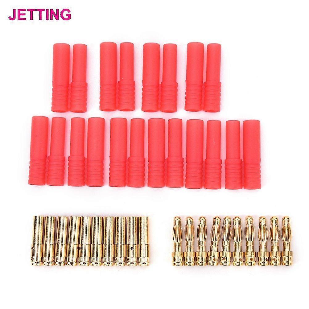 10pcs High grade Gold Plated Banana Plug  HXT 4mm Banana Plugs with Red Housing for RC Connector Socket
