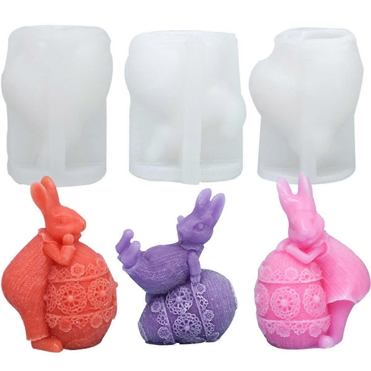 3PCS Rabbit Egg Aromatherapy Candle Silicone Mold Easter Gypsum Rabbit Ornament Drip Mold DIY Rabbit Candle Making Mold