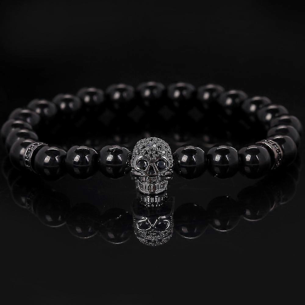 Natural Stone Obsidian Lava Bracelets Black Agates Skull Head Spacer Beadsstyle 2496