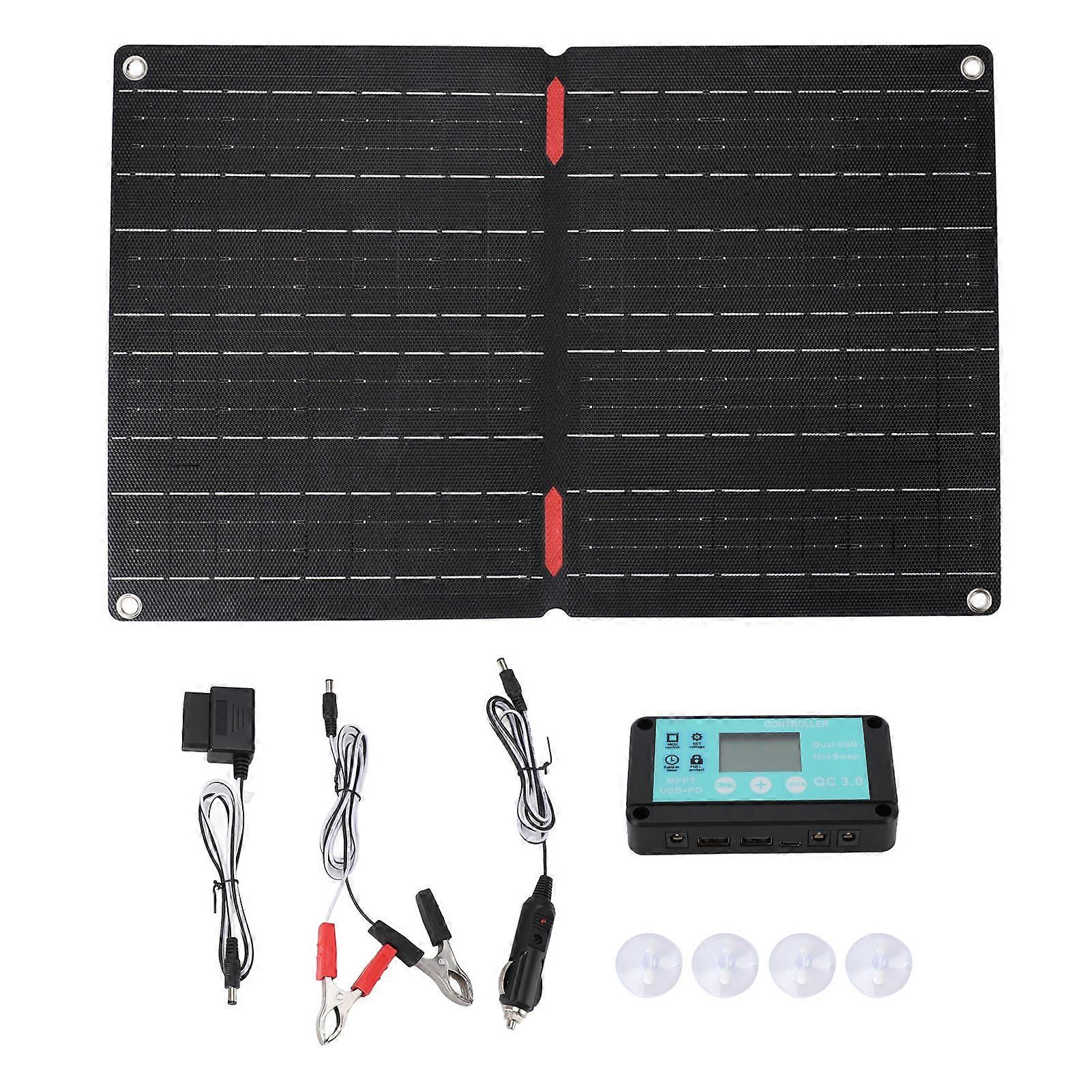 ETFE Foldable Solar Panel 60W 60A Controller OBD Plug Wire 12V IP68 Waterproof Car Solar Charger Kit