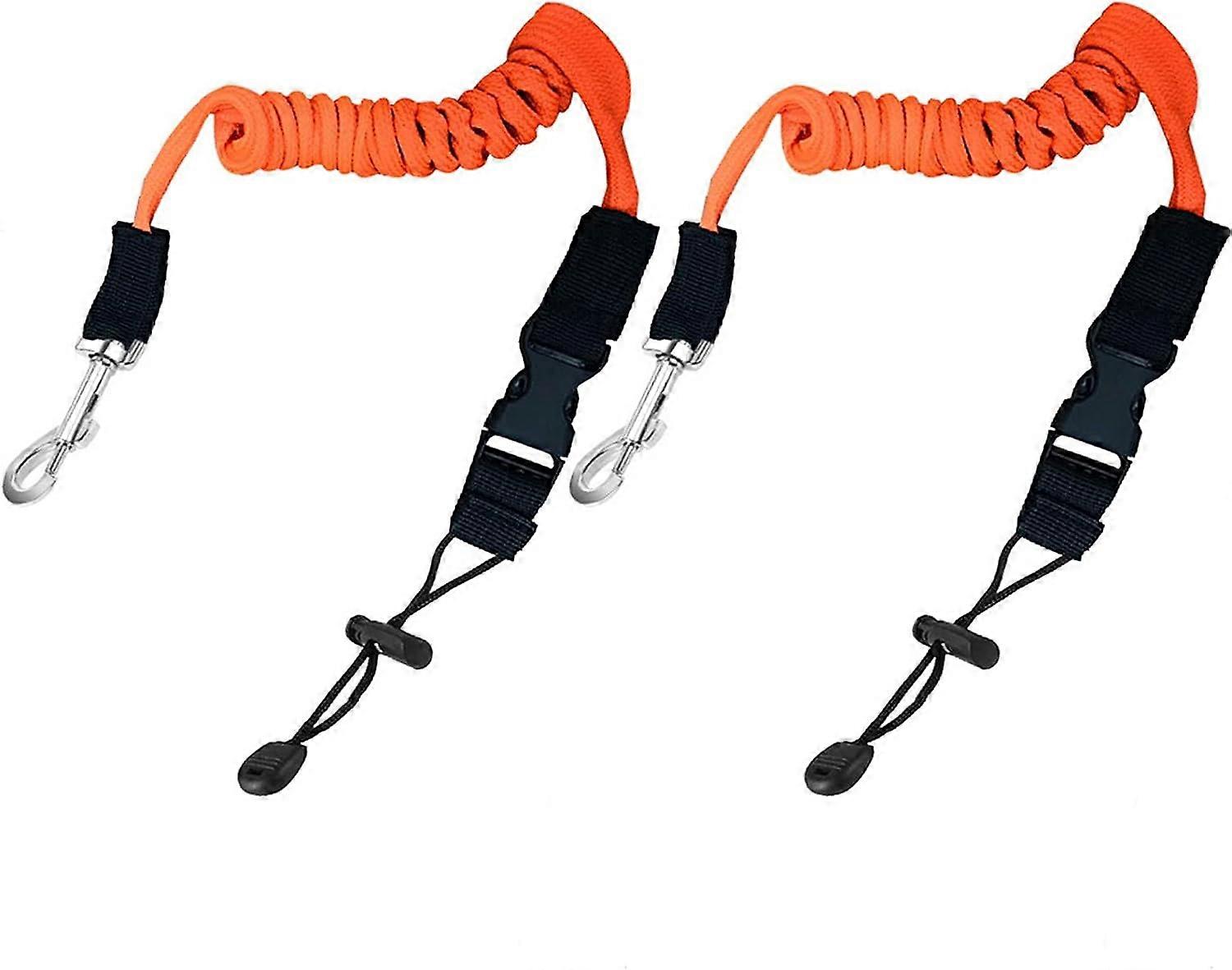 2pcs kayak paddle rope, safety elastic kayak paddle rope kayak accessory with adjustable belt buckle and metal hook (orange)