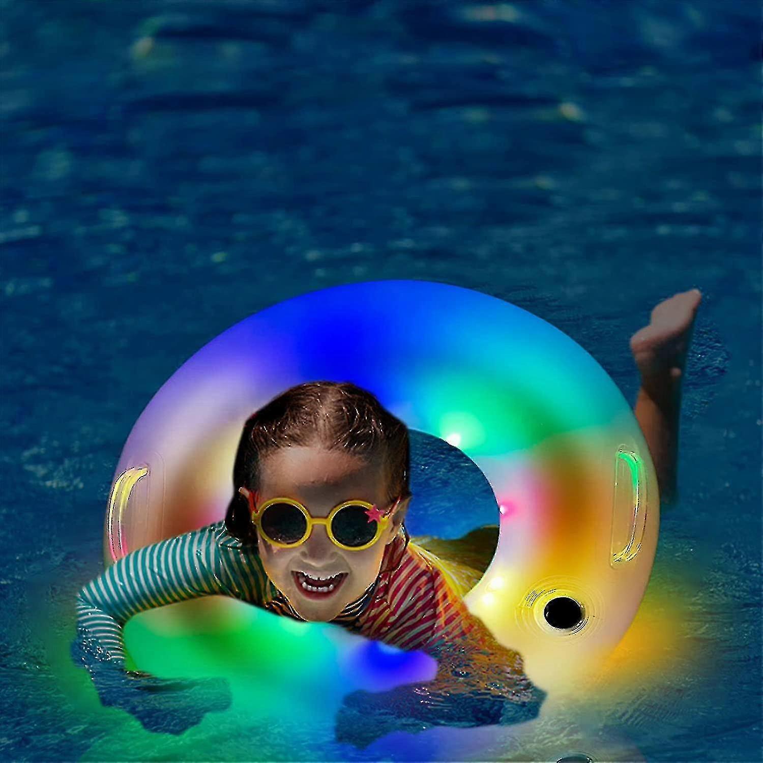 Inflatable Pool Floats, Pool Floats Adult, Light Up Led Pool Floaties Kids Pool Tube With Led Swim Rings With Handles For Adult Kids -AA