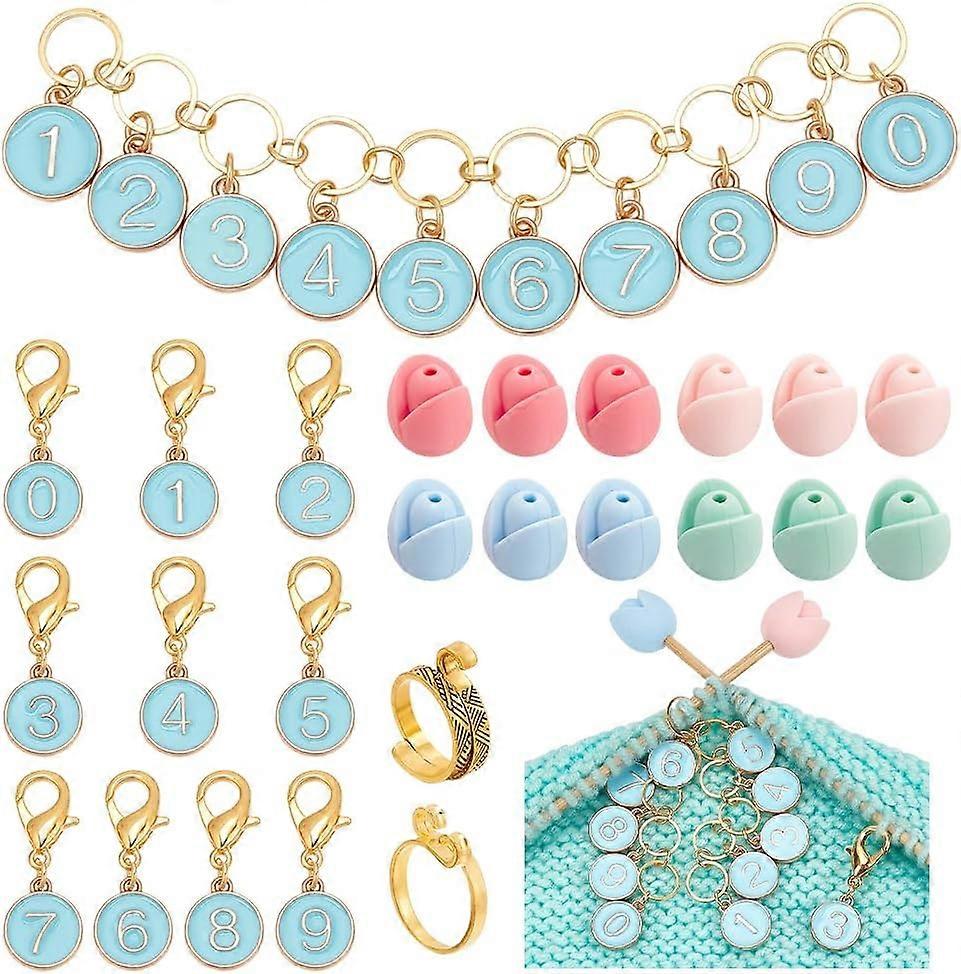 Number DIY Knitting Tool Sets including Alloy Enamel Locking Stitch Markers Counter Chains Silicone Knitting Needle Stoppers & Yarn Guide Finger Holde