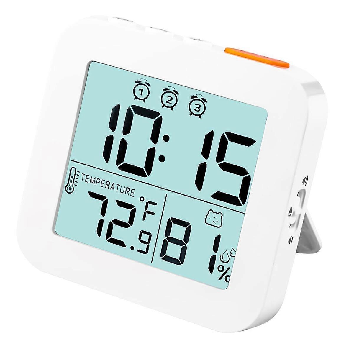 Digital Alarm Clock, Light Travel Clock, Battery Operated Desk Clock with Temperature, Portable Clock White