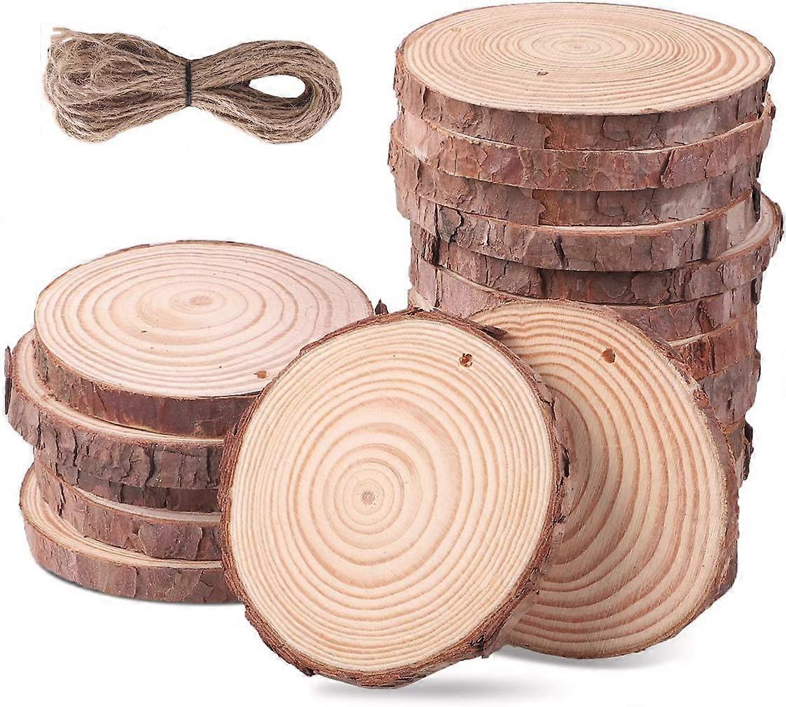 20 pieces wood slices with hole and jute rope