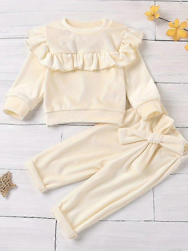 2 יחידות חם קפלים לקצץ חלק עליון תלבושות קטיפה קישוט קשת מכנסי מותן אלסטיים ילדה סתיו חורף 0-3Y בגדי ילדיםערכות תלבושת לילדים