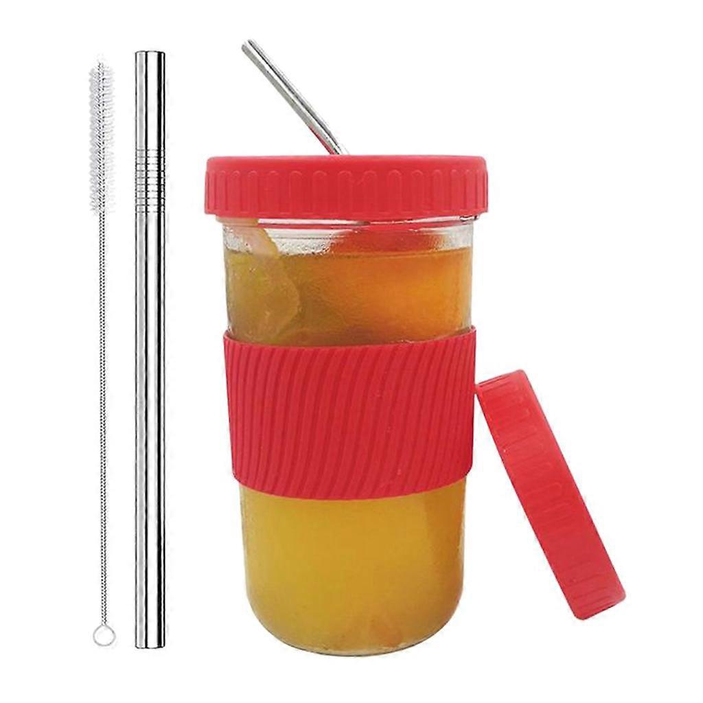 Mason Jar Cups Sets with Two Covers and Two Straws and Straw Cleaner Drink Cups