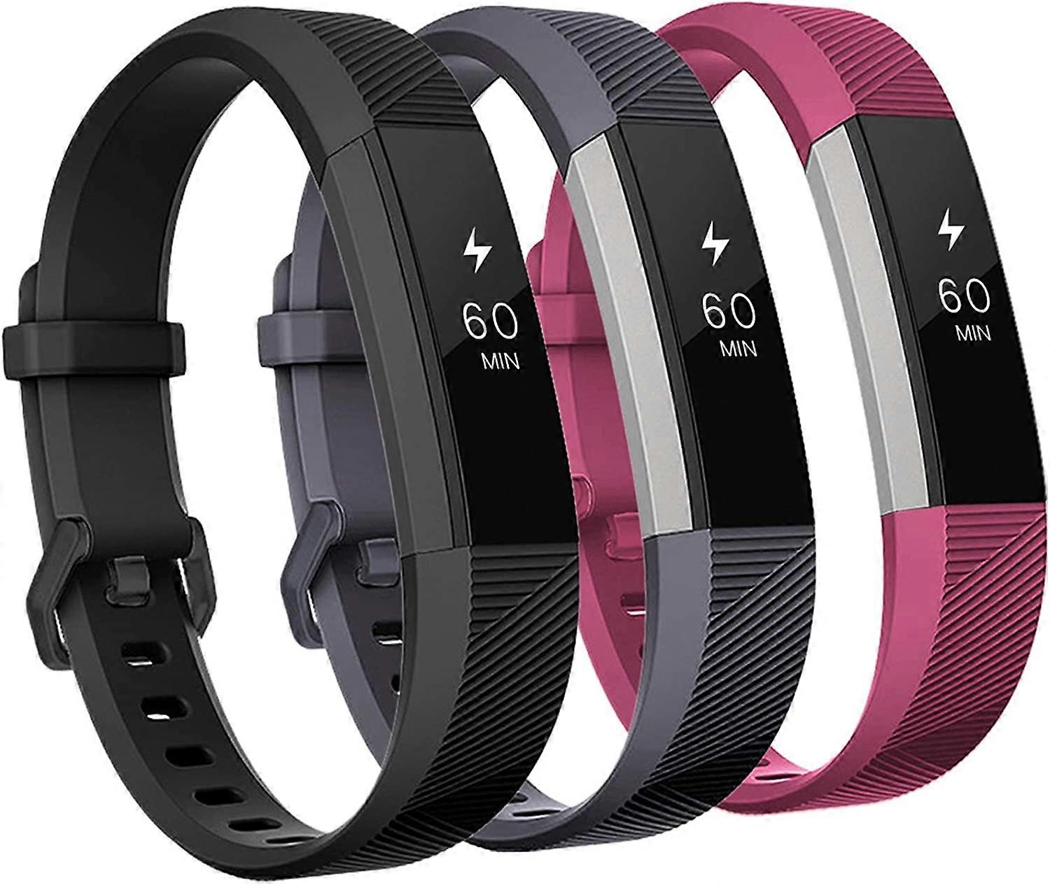 Bands Compatible with Fitbit Alta and Fitbit Alta HR, 3 Pack Soft Silicone Wristbands for Fitbit Alta HR Bands with Secure Metal Buckle for Men Women,