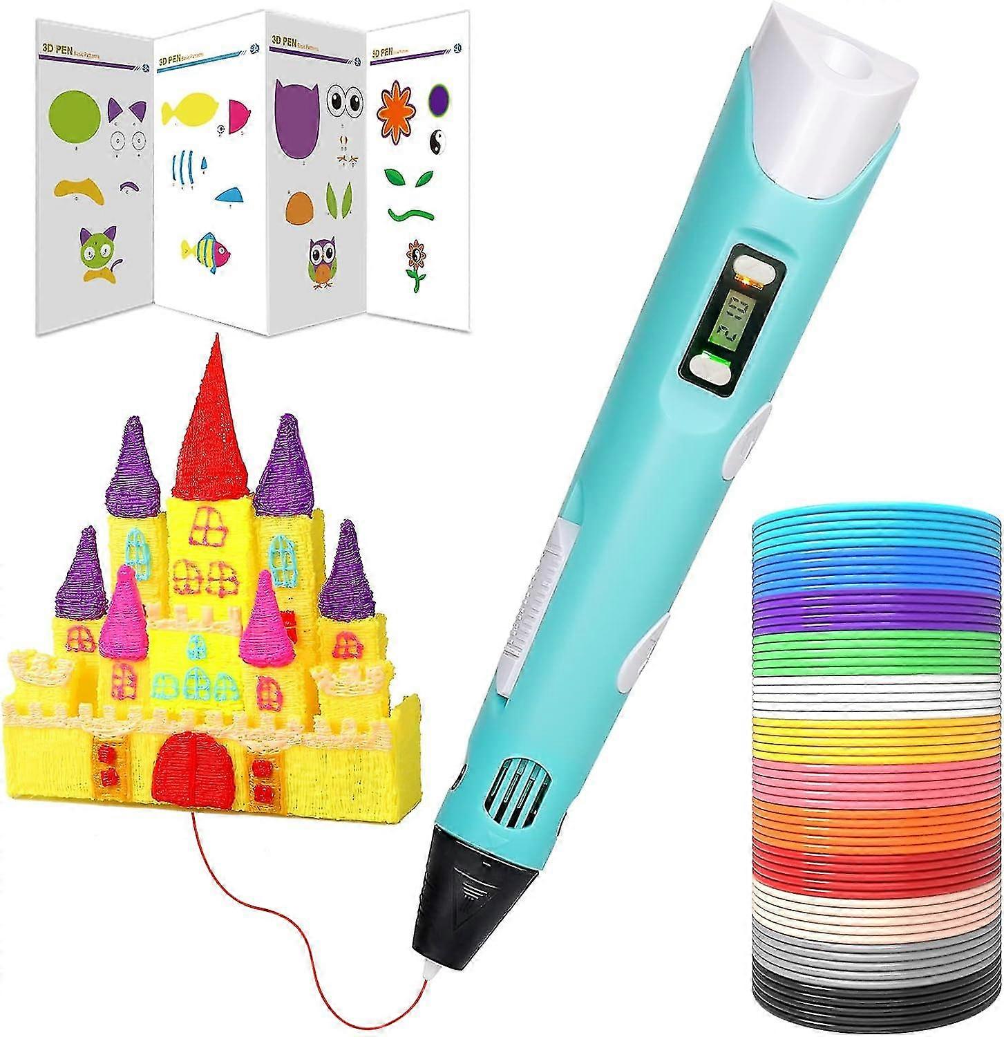3D Printer Pen Set for Kids Adults, 3D Printer Gift with 12 Colors 1.75mm PLA Filament, Each Color 3 Meters, 250 Models E-Book, Blue 02A
