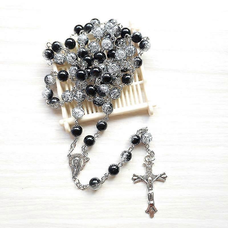 8mm Acrylic Round Beads Rosary Necklace With Jesus Crucifix Cross Pendant Prayer