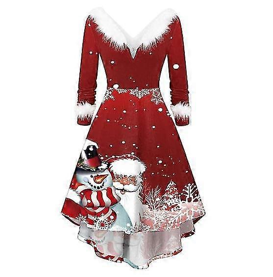 Damenkleid Langarm Weihnachtskleid mit V-Ausschnitt