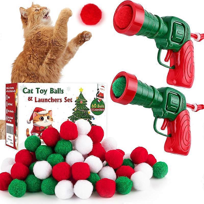 Cat Ball Gun Interactive Toy with 30pcs Colourful Stretch Plush Pom-Pom Ball