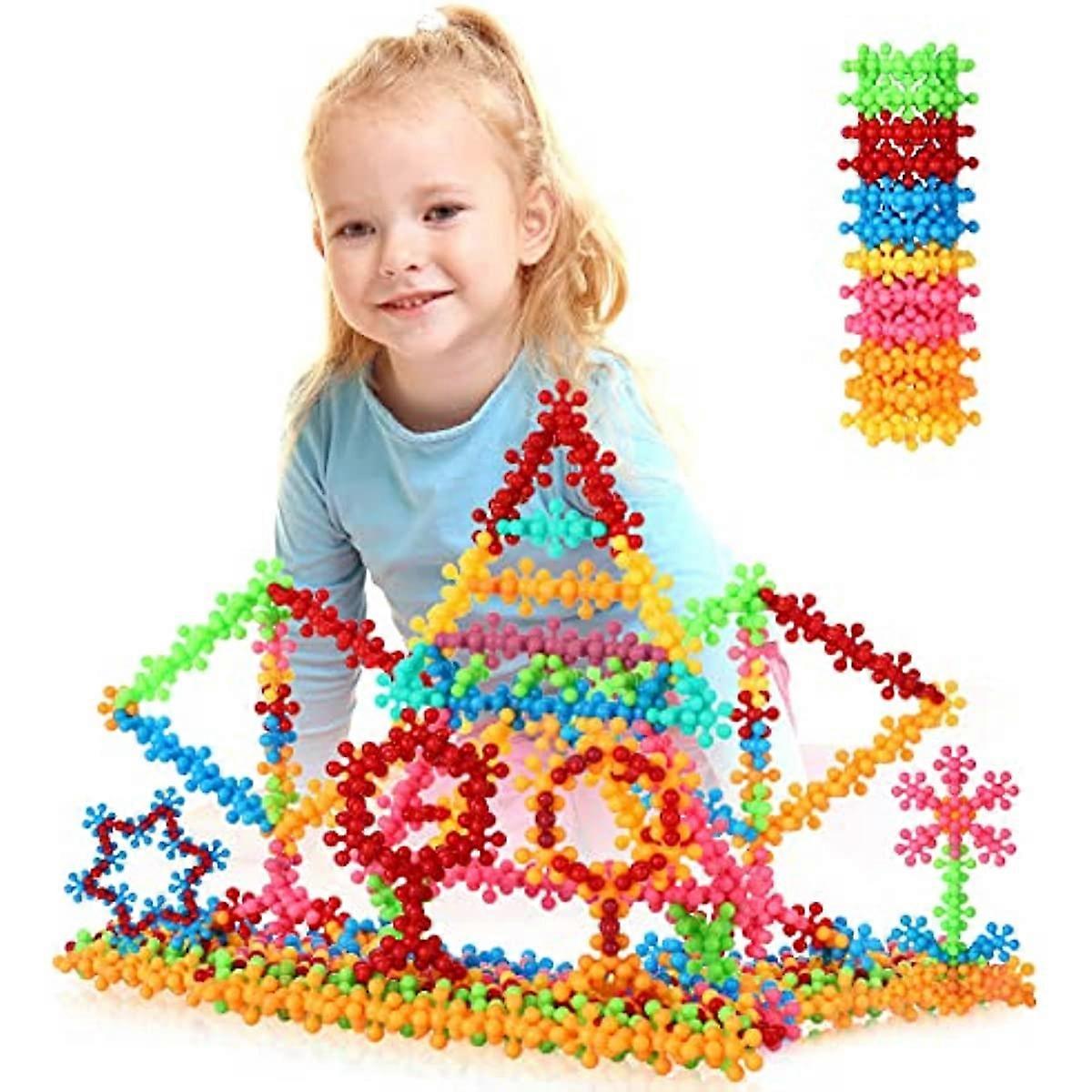 600 Pcs Building Blocks Stem Toys, Interlocking Solid Plastic Stem Building Toys Educational Building Toys Discs Sets with Storage Box and Pictures fo