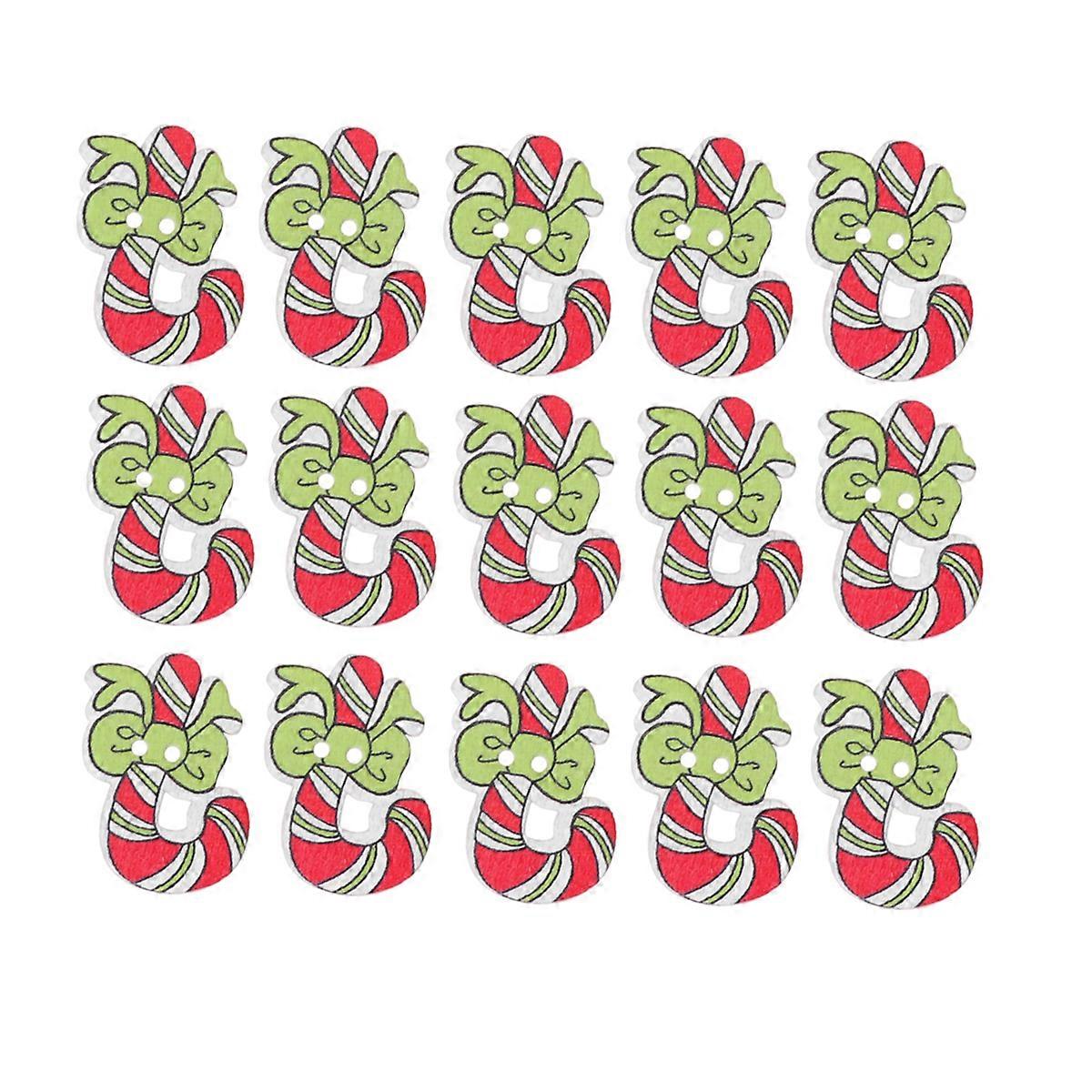 50 Pcs Upholstery Buttons Crafts Buttons Coat Buttons Xmas Tree Wood Candy Cane Ornament Cloth Sewing Buttons