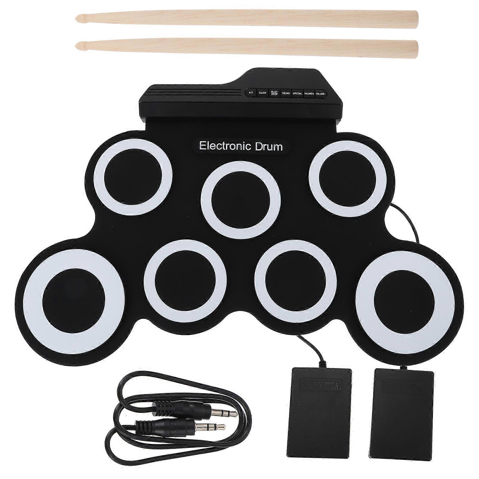 1 Set of USB Charging Electric Drum Hand Roll Up Drum Set Portable Drum Kit Practice Drum Black