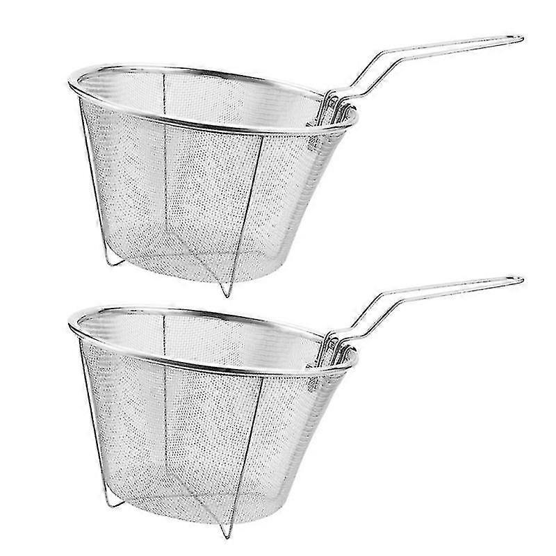 2pcs Stainless Steel Fried Baskets Kitchen Chicken Frying Baskets (silver)